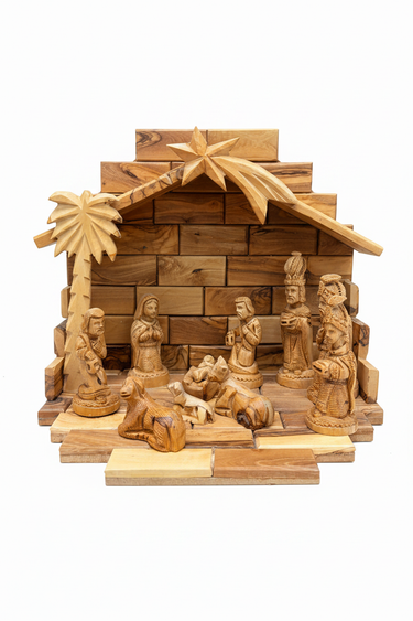 Olive Wood Nativity Scene 2 - Enhanced White Background