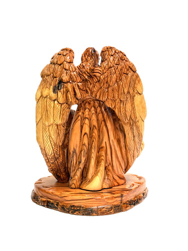 Olive Wood Holy Family With the Angel Statue