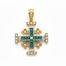 14 Gold Jerusalem cross pendant with Emeralds and Diamonds